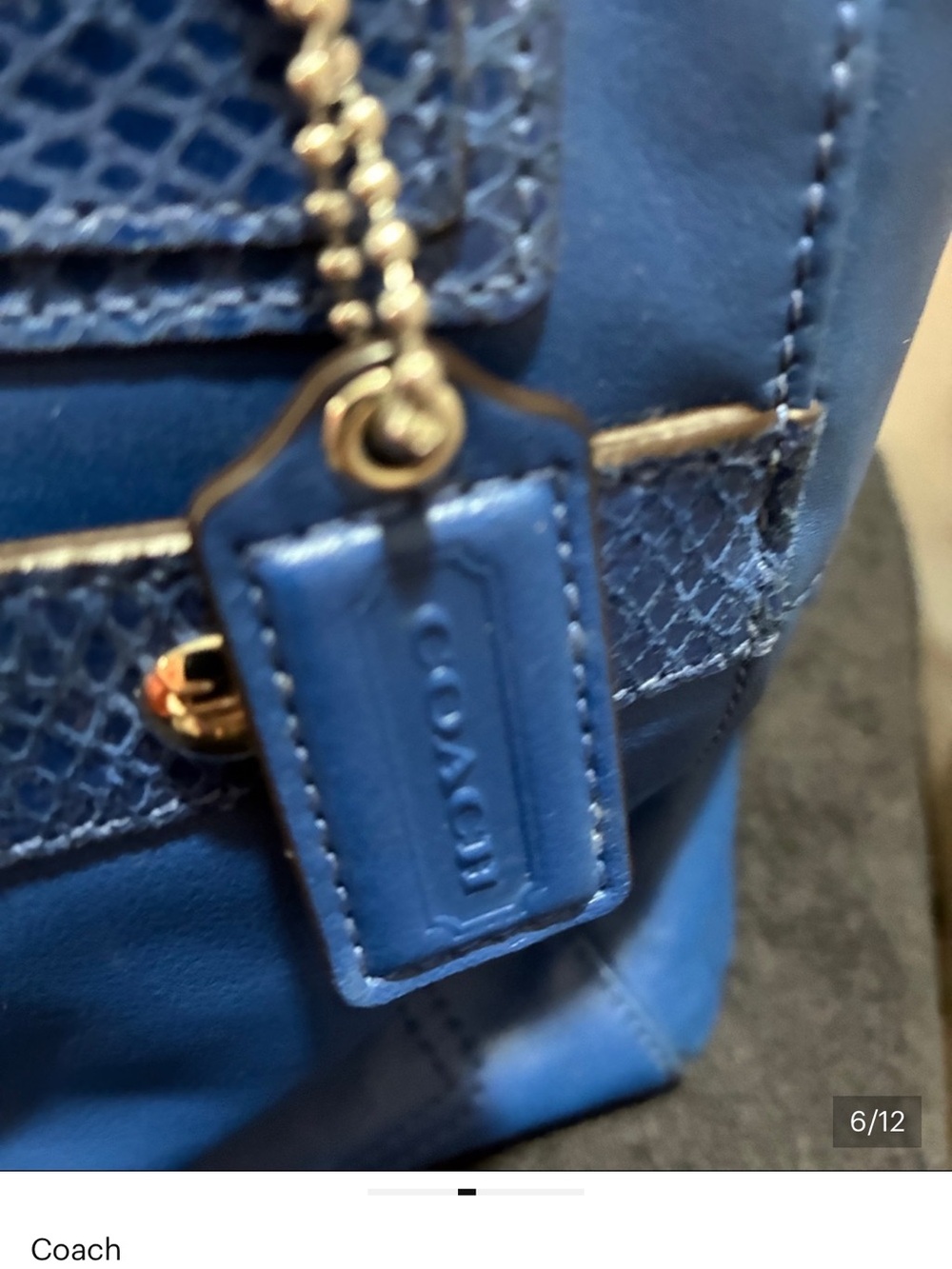 Coach Blue Leather Shoulder Bag with Pink Turn-Lock - Picture 5 of 11